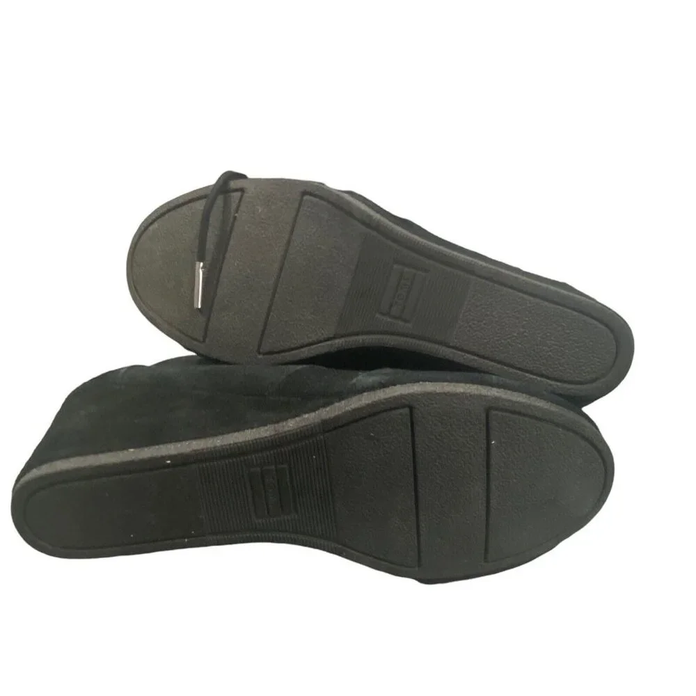 TOMS Women Shoes Size 9 Black Suede‎ Wedges Tie Up Booties Casual Stylish